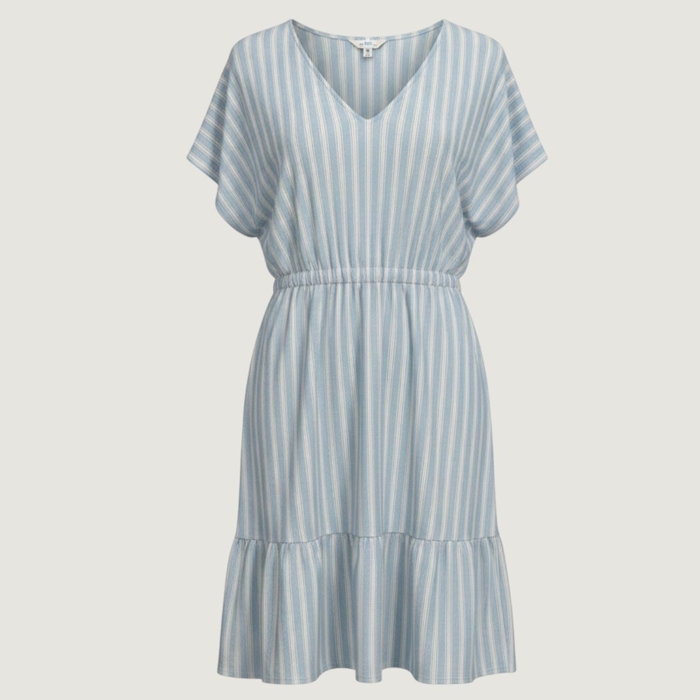 Time and Tru V Neck Tiered Dress Women XXL‎ 20 NWT Blue Striped Short Sleeve
